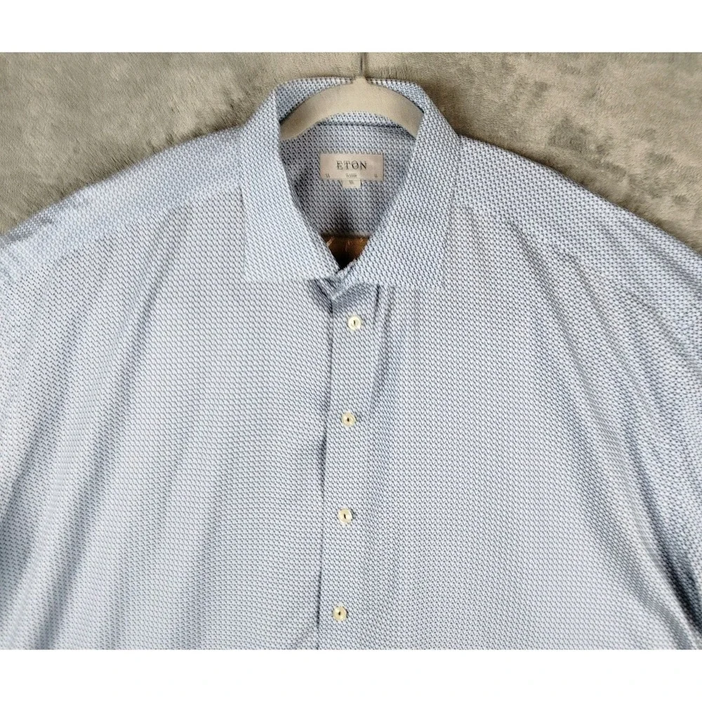 ETON Classic Fit Dress Shirt Blue Geometric Mens 3XL(19 48) Button Long Sleeve
